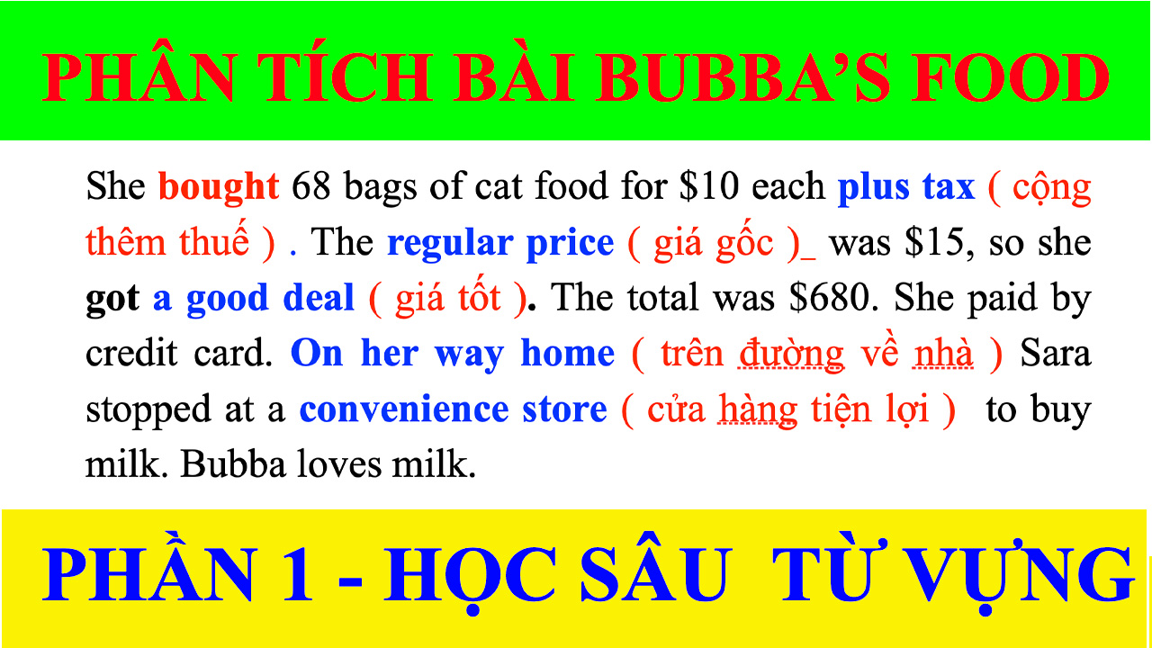 Học tiếng anh từ bài Bubba's Food