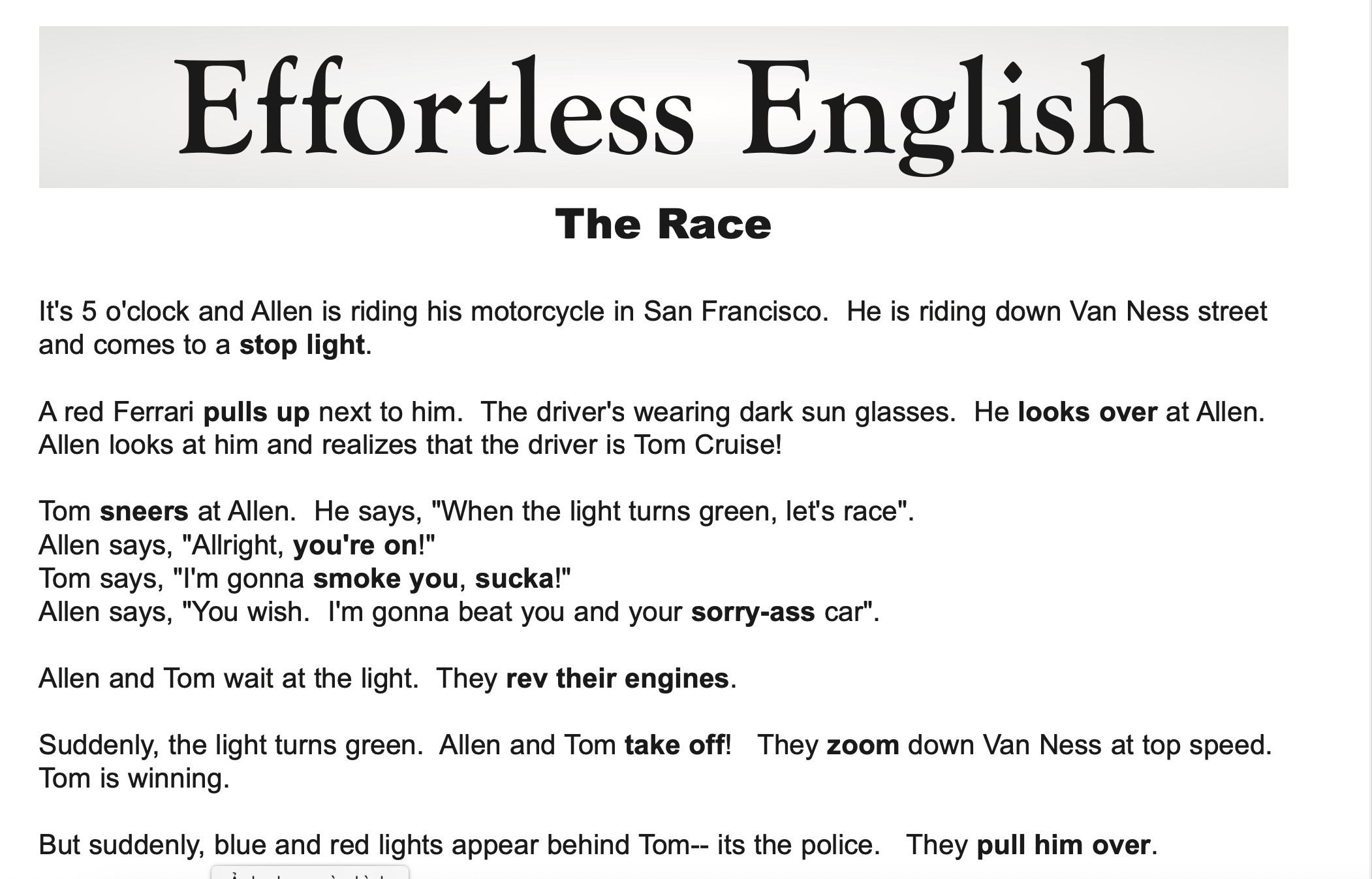 Mini Story the race trong bộ Effortless English